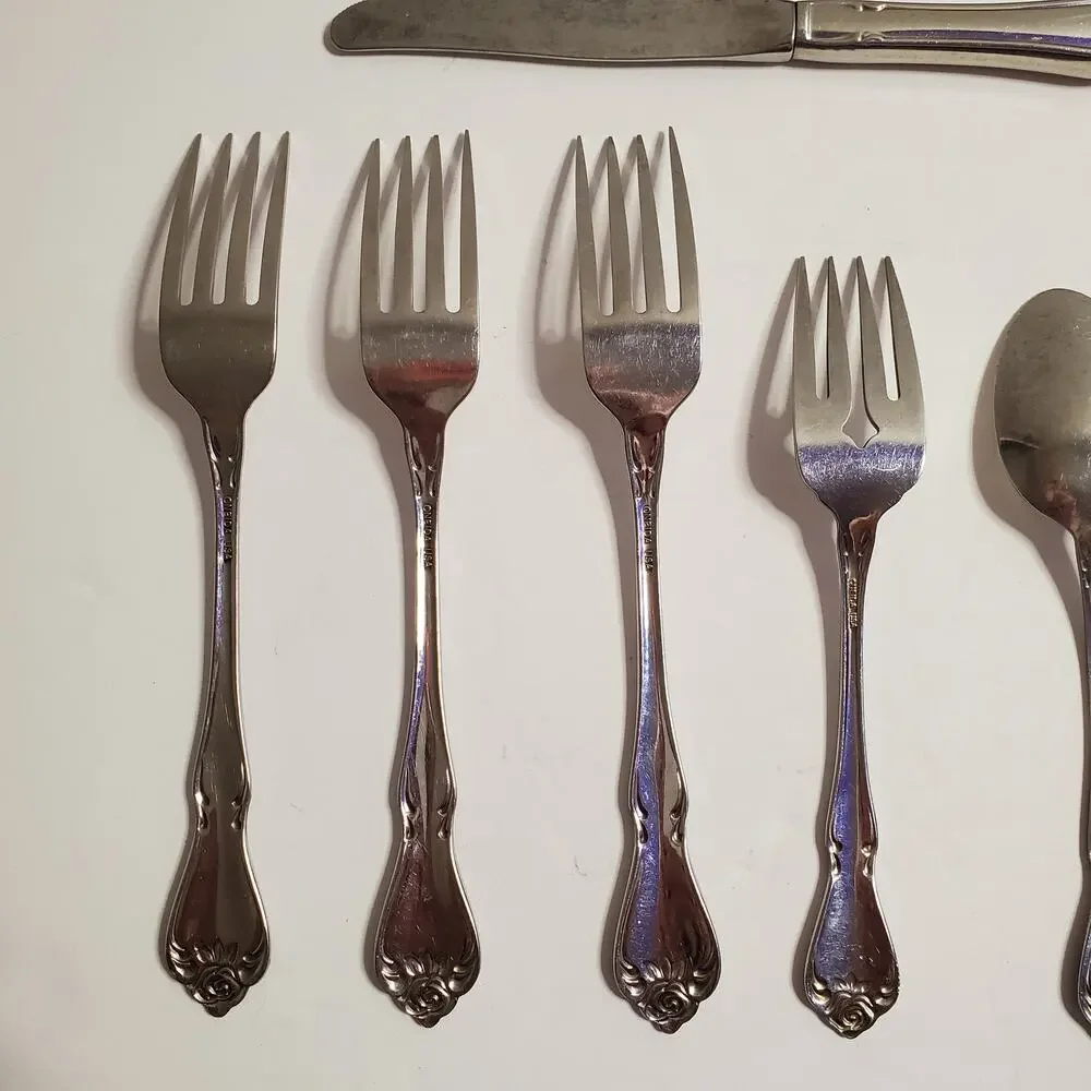 Vintage 1881 Rogers Oneida Mixed Lot Arbor True Rose Stainless Flatware 13 Piece